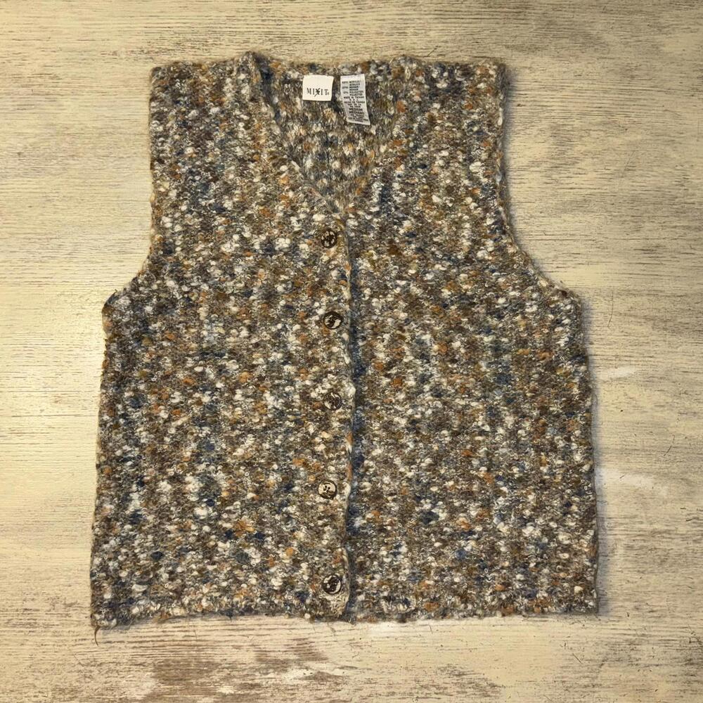 EUC Vintage 90s Mix it Vintage Brown Tan Mohair Blend Button up Vest Size Med